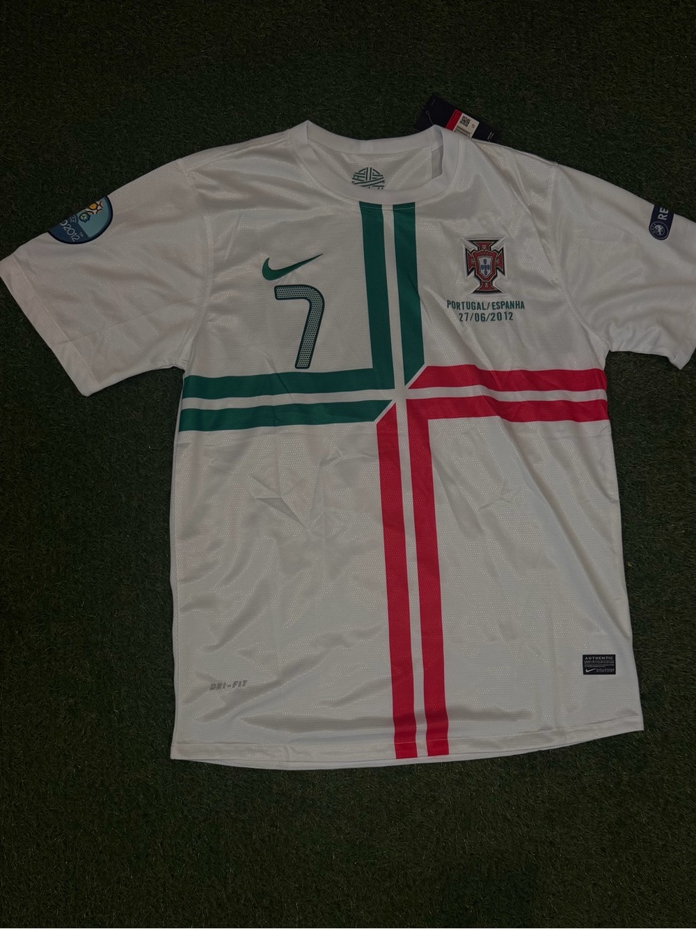 Portugal Away Soccer Jersey - White with Green & Red Cross